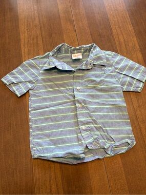 jumping beans Short Sleeve Button-Down in Light Blue with Green Stripe